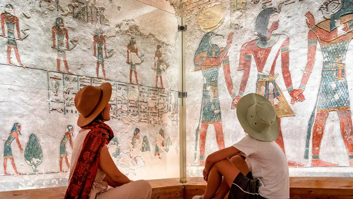 Royal tomb entrance in the Valley of the Queens on a Valley of the Kings tour from Luxor, Egypt