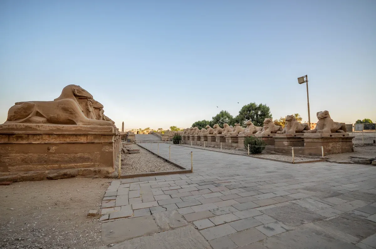 The avenue of sphinxes leading to the first pylon of Karnak Temple, seen on a Valley of the Kings tour